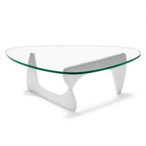 Mesa NOG, baja, lacada blanca, tapa de cristal 15 mm. 125x90 cms