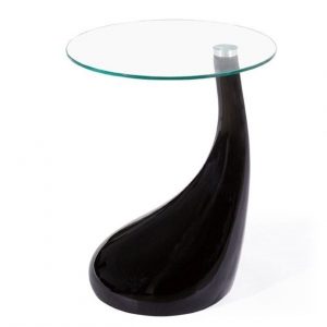 Mesa PEAR NEW, baja, negra, cristal, 50 cms de diámetro