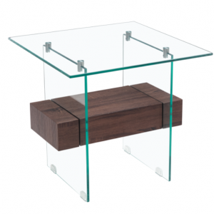 Mesa SUIZA, baja, madera, cristal, 55 x 55 cms