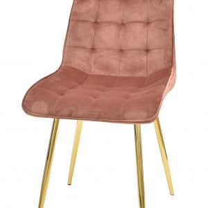 Silla GILDA, metal, dorado, tejido velvet rosa coral