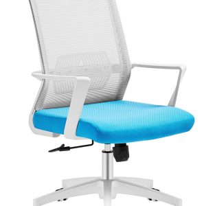 Sillón de oficina RISLEY, blanco, malla gris, tejido azul claro