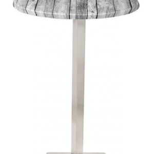 Mesa COPACABANA, alta, acero inoxidable, base de 110 cms y tapa 60 cms. Color a elegir, Tableros de 60 cms: WERZALIT ALEMANIA - ANTIQUE WHITE 202