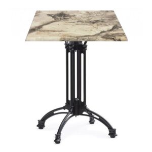 Mesa EIFFEL NEW, aluminio, 4 pies, negra, base de 70 cms y tapa 60 x 60 cms. Color a elegir, Tableros de 60x60 cms: WERZALIT SM - MARBLE ALMERIA 209