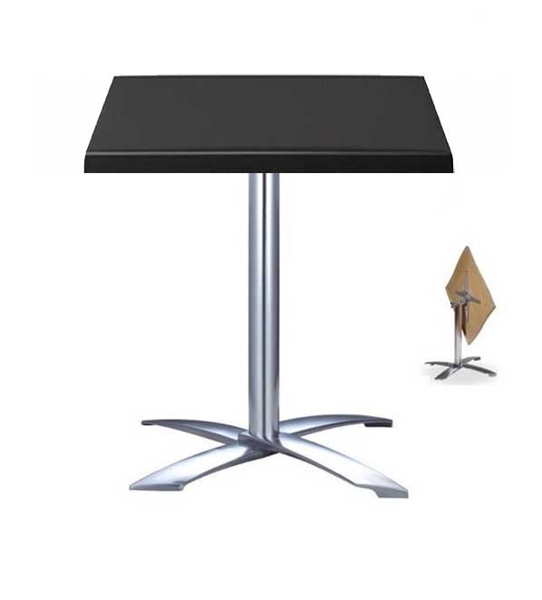 Mesa GATHER, aluminio, abatible, base de 73 cms y tapa 70x70 cms. Color a elegir, Tableros de 70x70 cms: WERZALIT SM - NEGRO 55 - Imagen 2