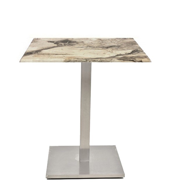 Mesa IPANEMA, acero inoxidable, base de 72 cms y tapa 70 x 70 cms. Color a elegir, Tableros de 70x70 cms: WERZALIT SM - MARBLE ALMERIA 209