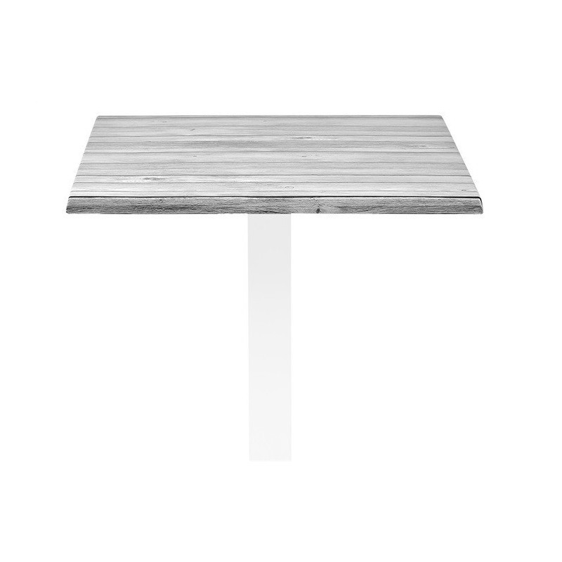Mesa IPANEMA, acero inoxidable, base de 72 cms y tapa 80 x 80 cms. Color a elegir, Tableros de 80x80 cms: WERZALIT ALEMANIA - ANTIQUE WHITE 202 - Imagen 2