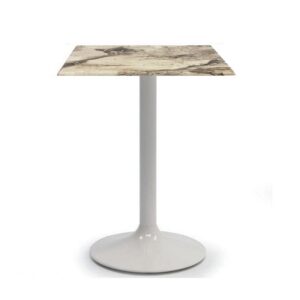 Mesa CRISS, base de 73 cms y tapa de 70x70 cms. Colores a elegir, Bases CRISS, altura 73 cms: Blanca, Tableros de 70x70 cms: WERZALIT SM - MARBLE ALMERIA 209