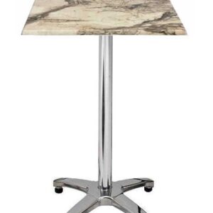 Mesa ROMA, alta, aluminio, 4 radios, base de 112 cms y  tapa 60x60 cms. Color a elegir, Tableros de 60x60 cms: WERZALIT SM - MARBLE ALMERIA 209