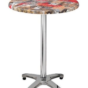Mesa ROMA, alta, aluminio, 4 radios, base de 112 cms y tapa 70 cms. Color a elegir, Tableros de 70 cms: WERZALIT ALEMANIA - BABYLON 213