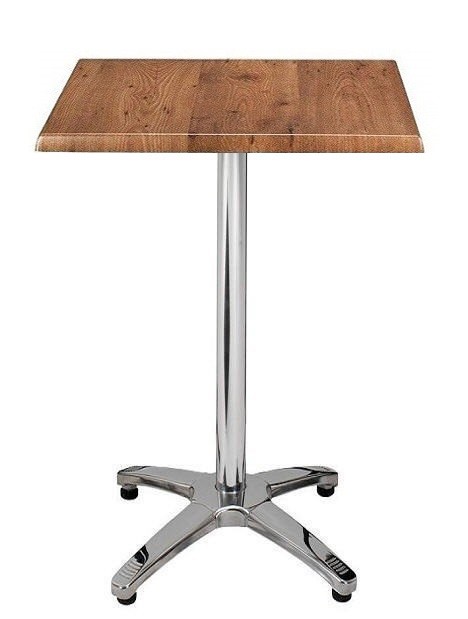 Mesa ROMA, alta, aluminio, 4 radios, base de 112 cms y tapa 70x70 cms. Color a elegir, Tableros de 70x70 cms: WERZALIT SM - ROBLE ANTIGUO 316