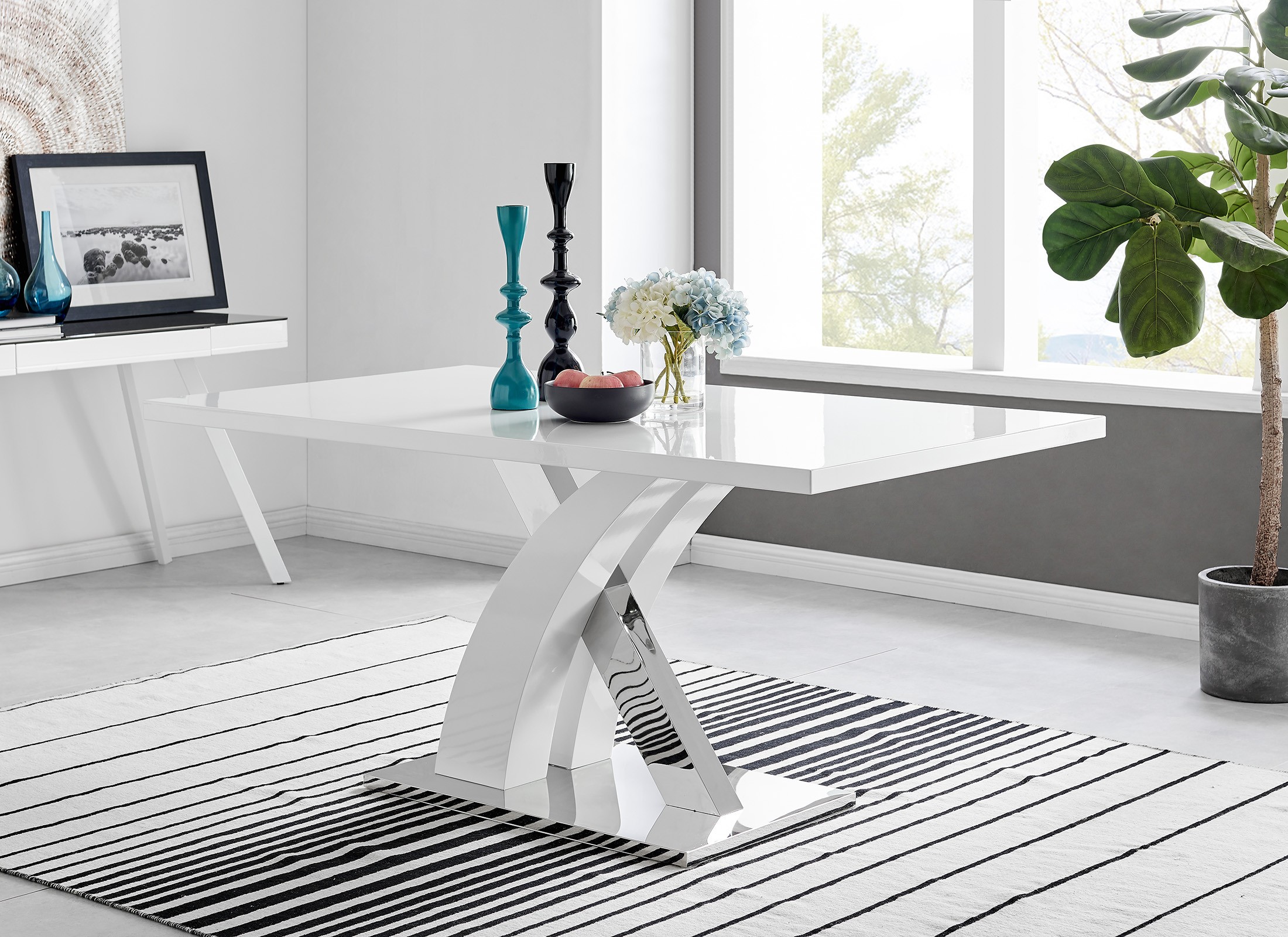 Mesa PATRICIA, acero inoxidable, lacada blanco, 160x90 cms