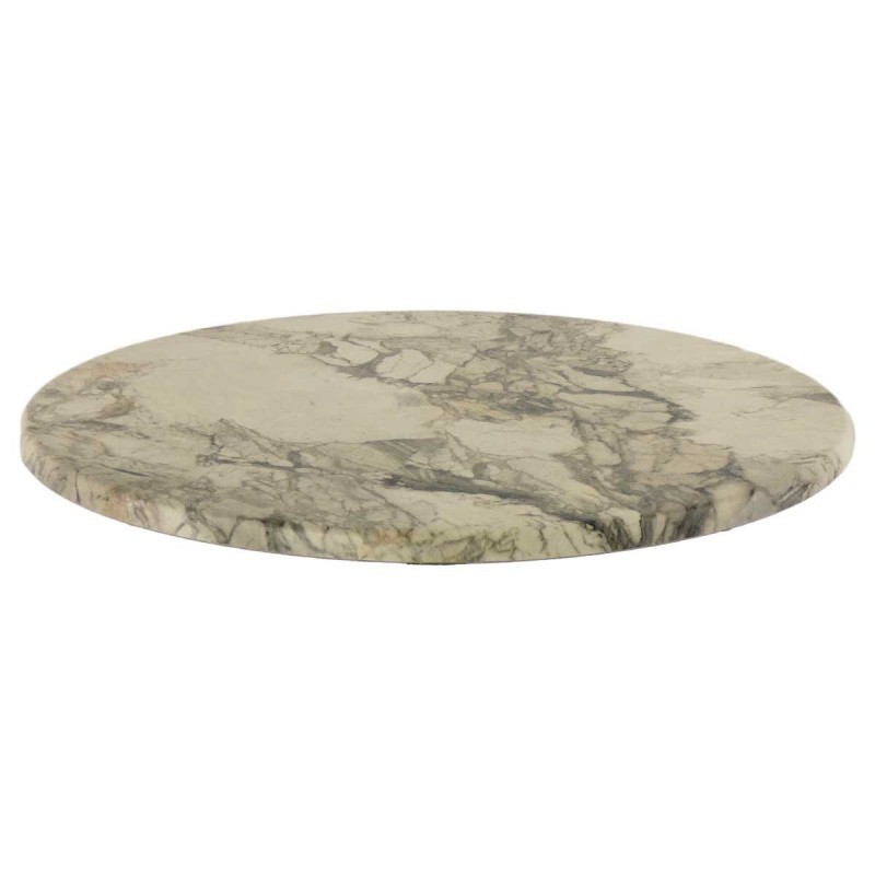 Mesa TULIP, base de 70 cms y tapa de 60 cms de diámetro. Color a elegir, Tableros de 60 cms: WERZALIT SM - MARBLE ALMERIA 209, Base TULIP altura 70 cms: Negra - Imagen 2