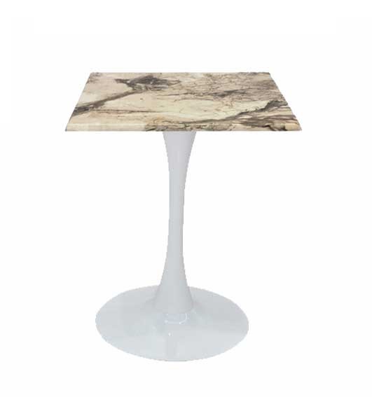 Mesa TULIP, base de 70 cms y tapa de 60 x 60 cms. Color a elegir, Tableros de 60x60 cms: WERZALIT SM - MARBLE ALMERIA 209, Base TULIP altura 70 cms: Blanca