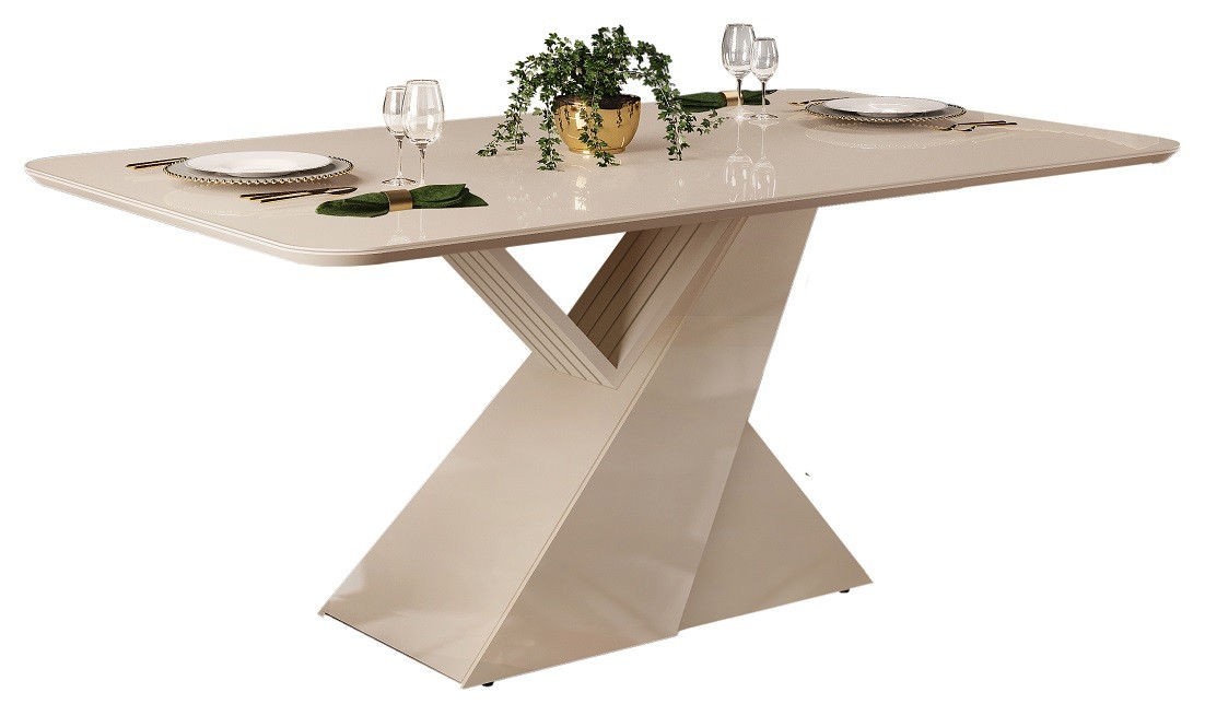 Mesa VEGA, cristal y blanco roto, 180x90 cms
