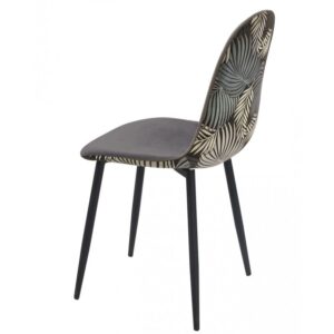 Silla HORUS, metal, tapizado velvet gris con trasera floral a juego