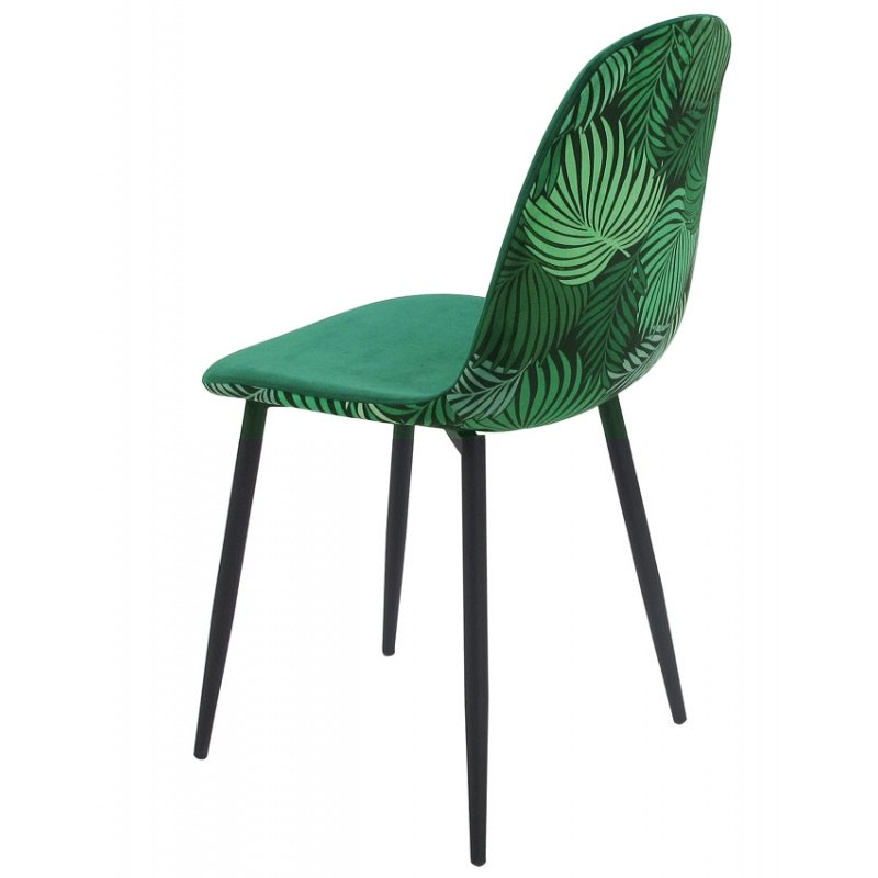 Silla HORUS, metal, tapizado velvet verde con trasera floral a juego