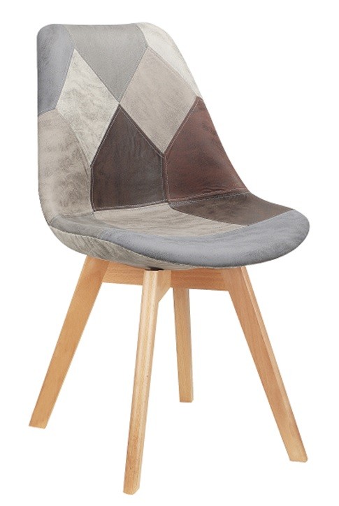 Silla TORRE 4P, madera, patchwork, tejido técnico gris-marrón