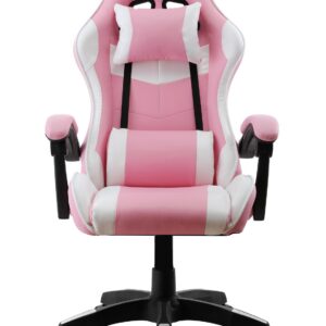 Sillón de oficina SAKHIR, racing, similpiel blanca y rosa