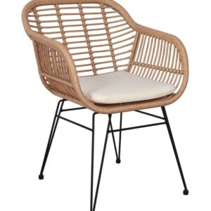Sillón YAKARTA, metal, cojín, ratán beige