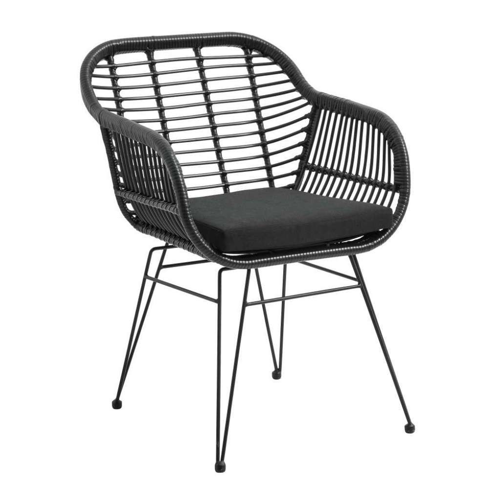 Sillón YAKARTA, metal, cojín negro, ratán negro