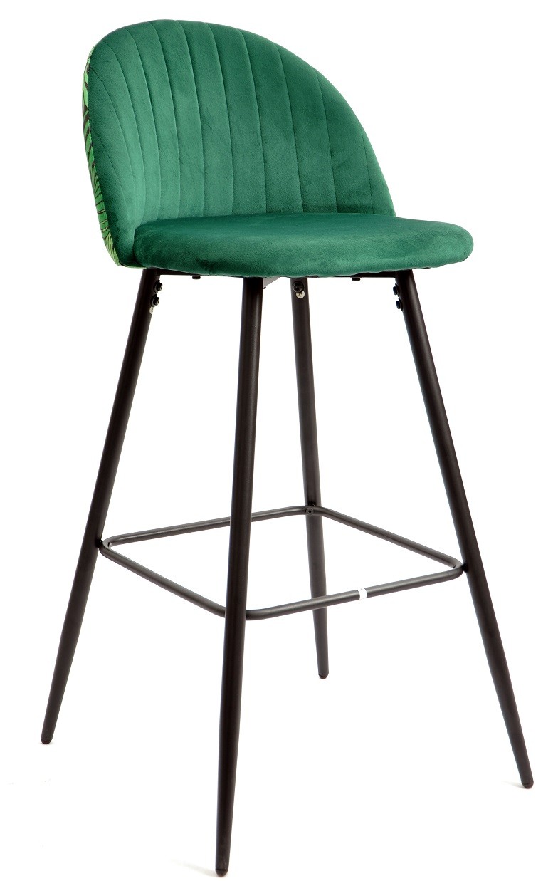 Taburete FLORAL, metal, tapizado velvet verde con trasera floral a juego - Imagen 2