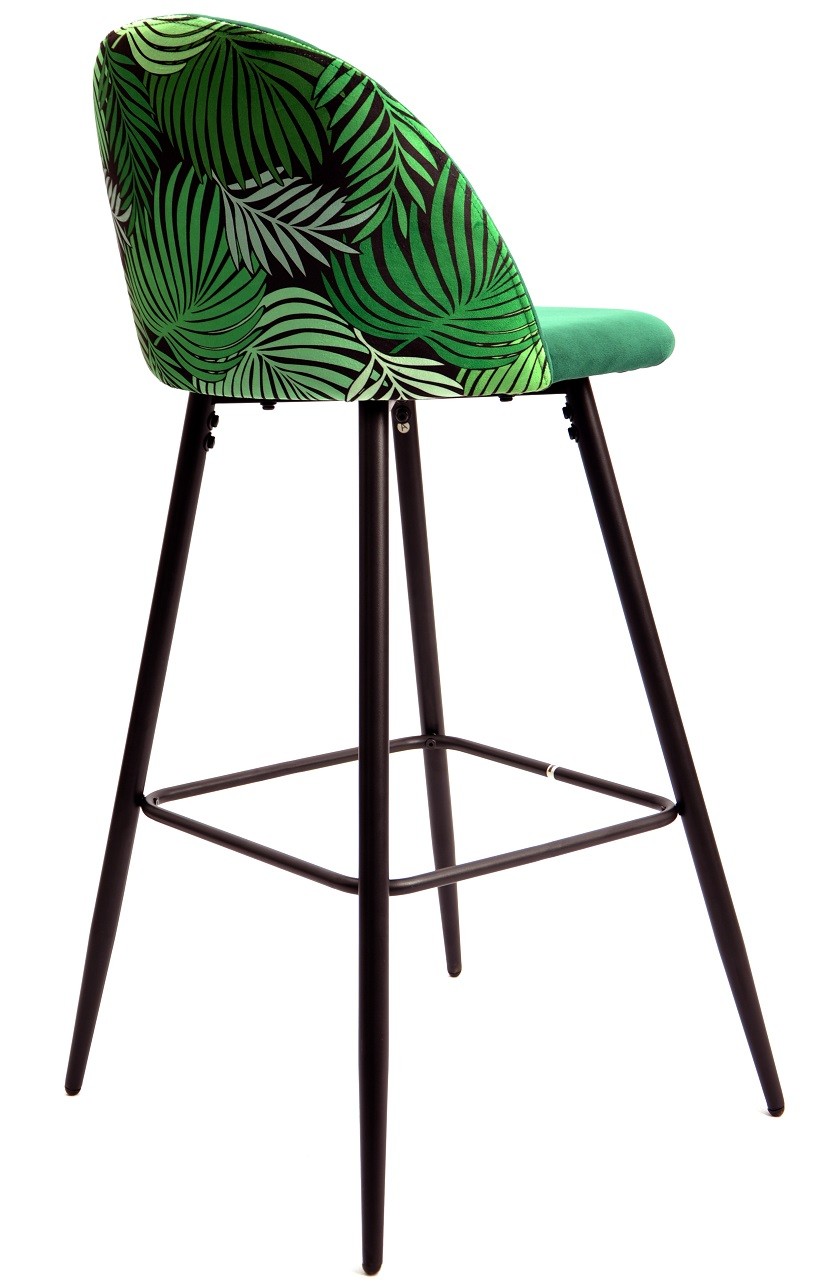 Taburete FLORAL, metal, tapizado velvet verde con trasera floral a juego - Imagen 3