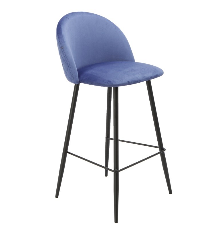 Taburete MAGDA, metal, tapizado velvet azul - Imagen 2