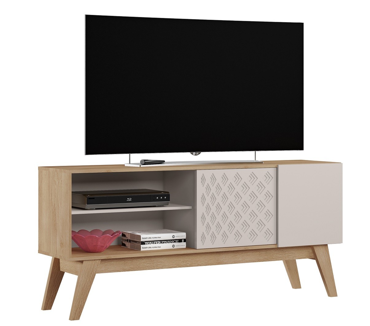 Mueble TV PREMIUM, cedro y blanco roto, 150 cms.