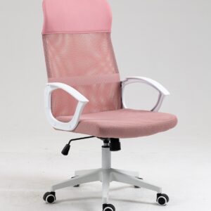 Sillón de oficina VERTON, blanco, malla y asiento rosa