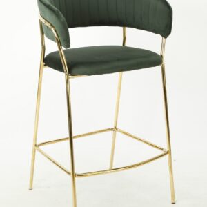 Taburete KEFREN, metal, cromado dorado, tapizado velvet verde oscuro