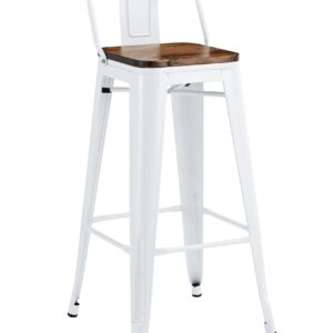 Taburete TOL R1 EK WOOD, acero, blanco, asiento madera