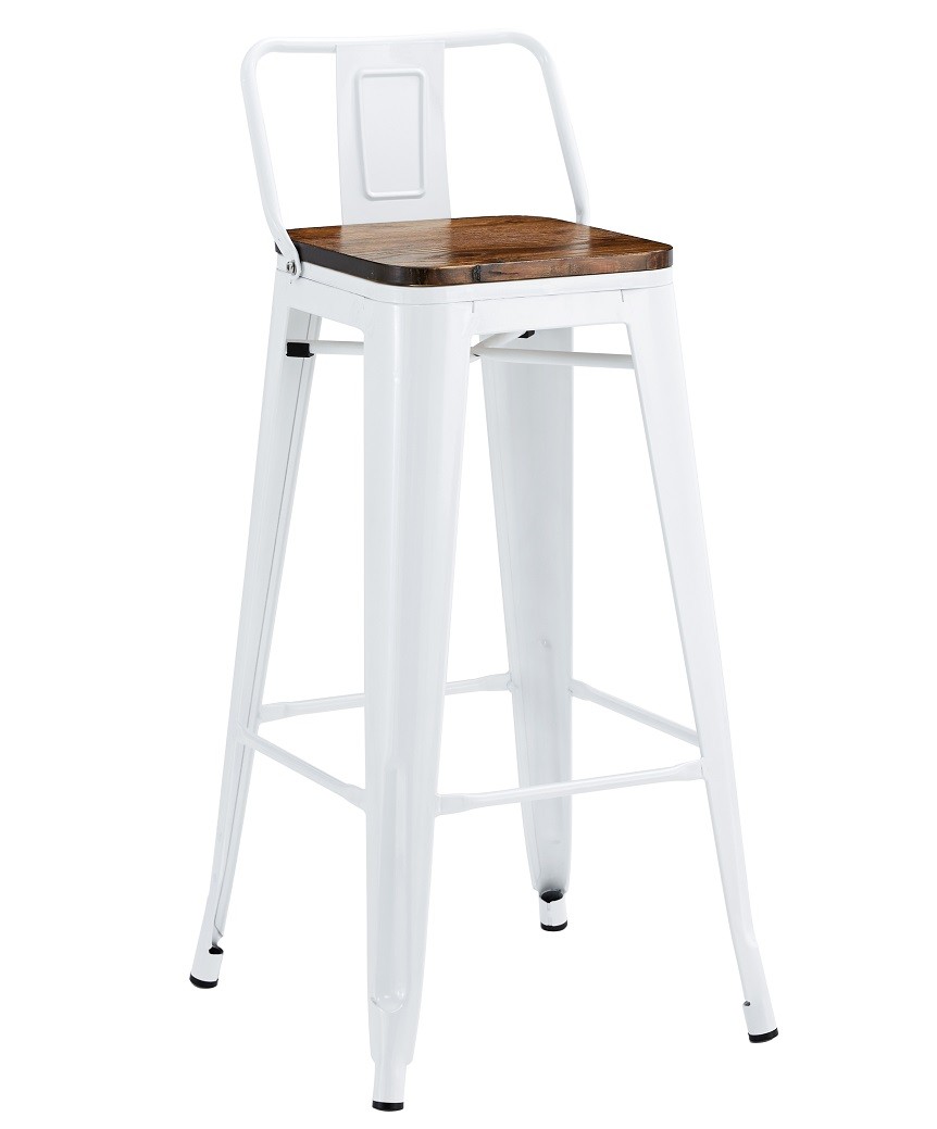 Taburete TOL R1 EK WOOD, acero, blanco, asiento madera