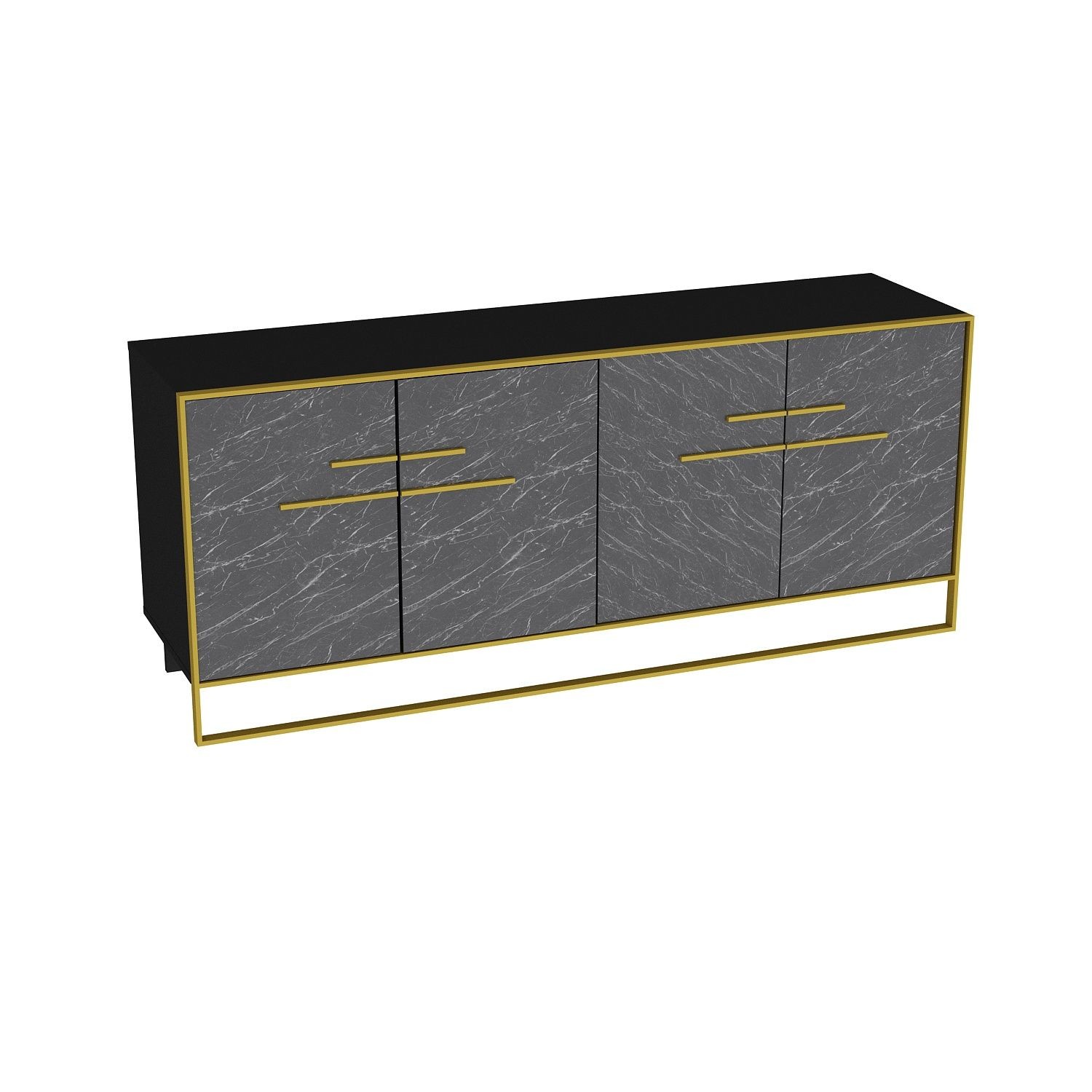 Aparador SIENA, biIaminado mármol negro con metal dorado, 180 cms. - Imagen 3