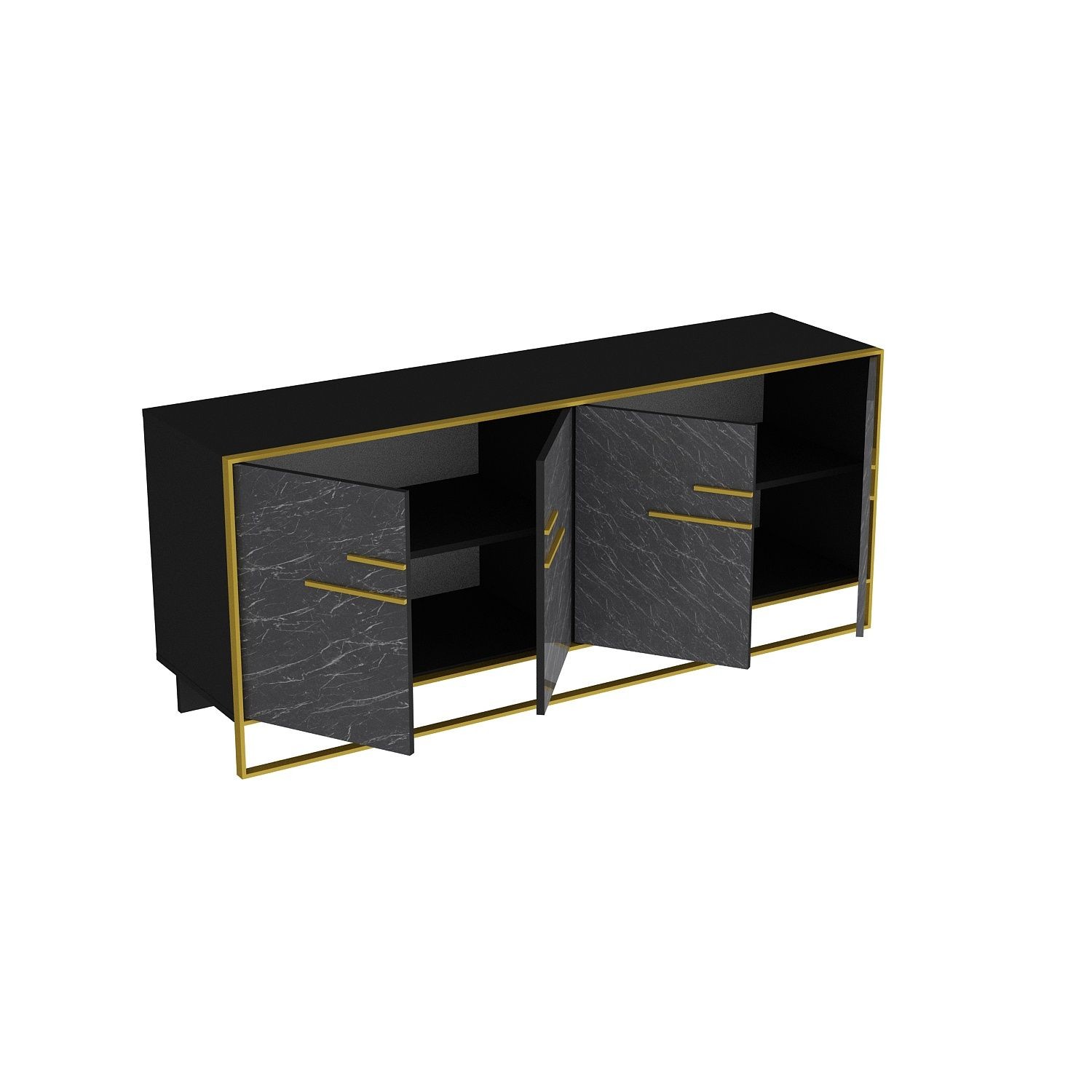 Aparador SIENA, biIaminado mármol negro con metal dorado, 180 cms. - Imagen 4