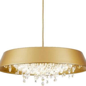 Lámpara JENA DO, colgante, metal, dorada, cristal, led