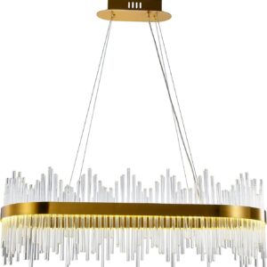Lámpara WEIRA, colgante, metal dorada, cristal, led