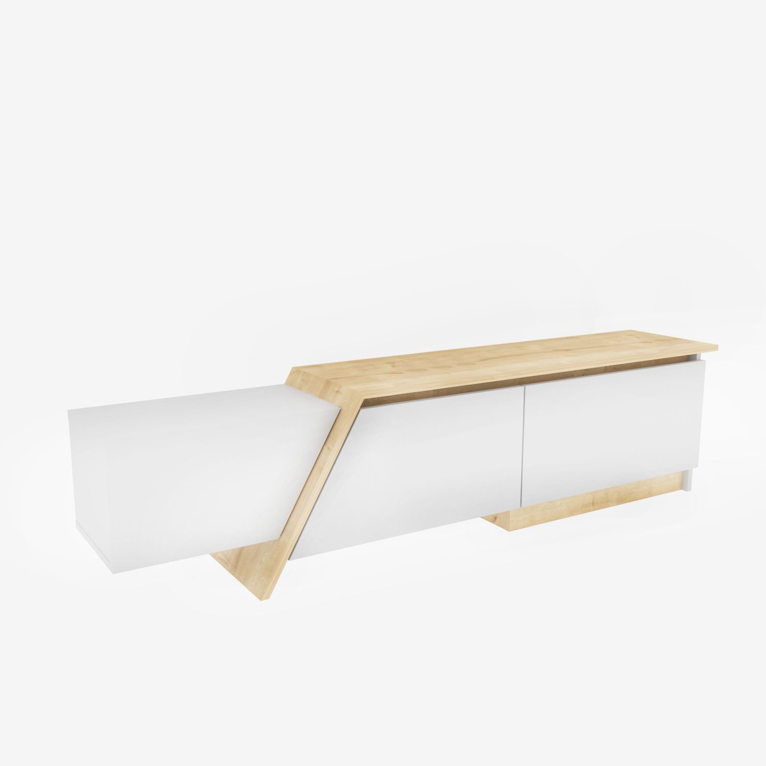 Mueble de TV PRUDENCE, biIaminado blanco con roble, 180 cms. - Imagen 4