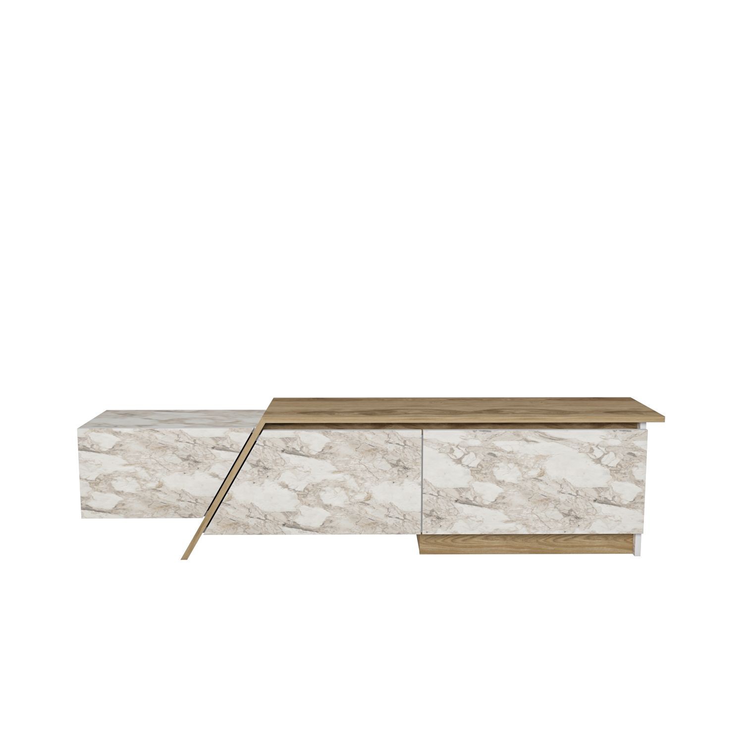 Mueble de TV PRUDENCE, biIaminado mármol blanco con roble, 180 cms. - Imagen 5