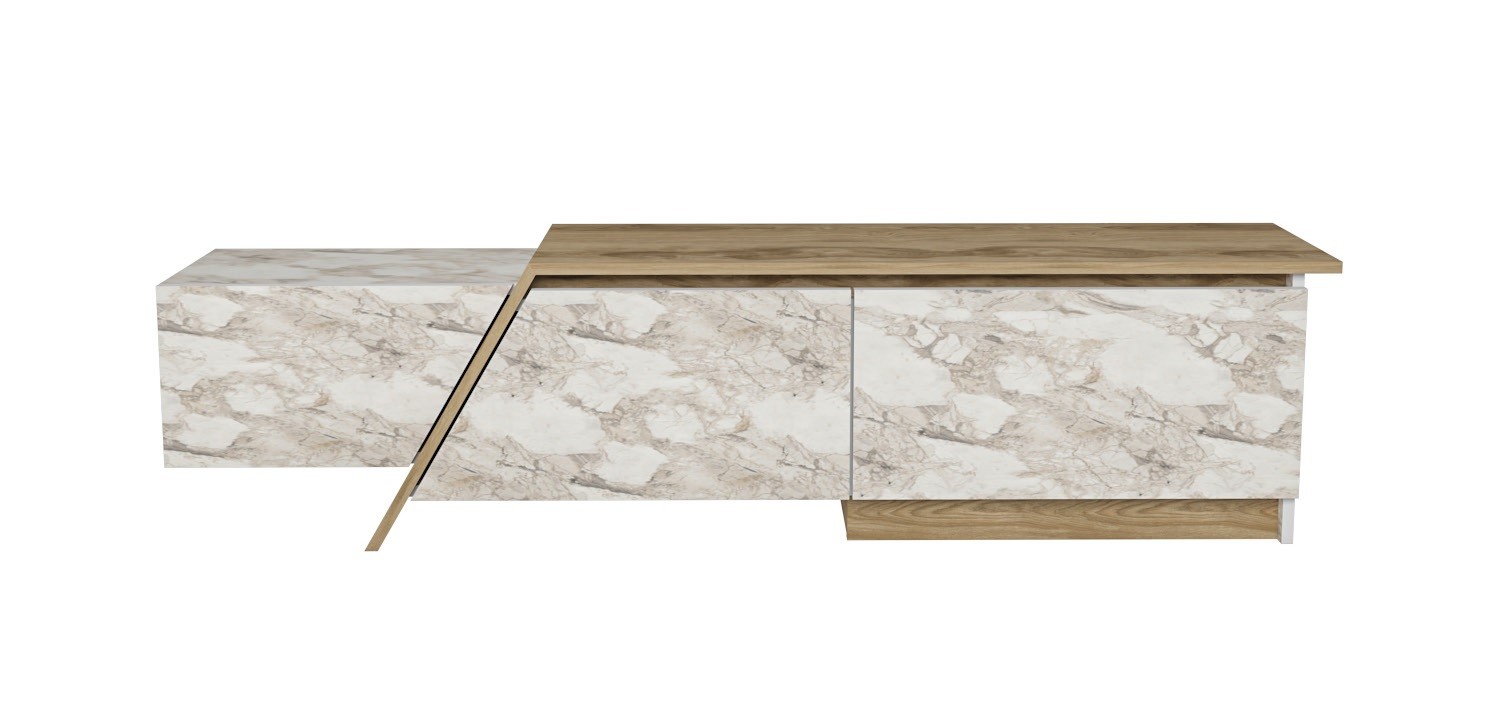 Mueble de TV PRUDENCE, biIaminado mármol blanco con roble, 180 cms. - Imagen 6