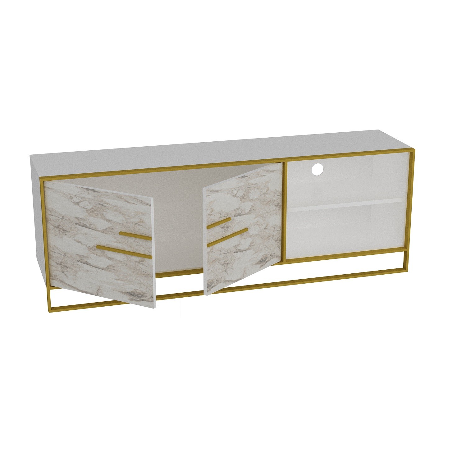 Mueble de TV SIENA, biIaminado mármol blanco con metal dorado, 160 cms. - Imagen 5