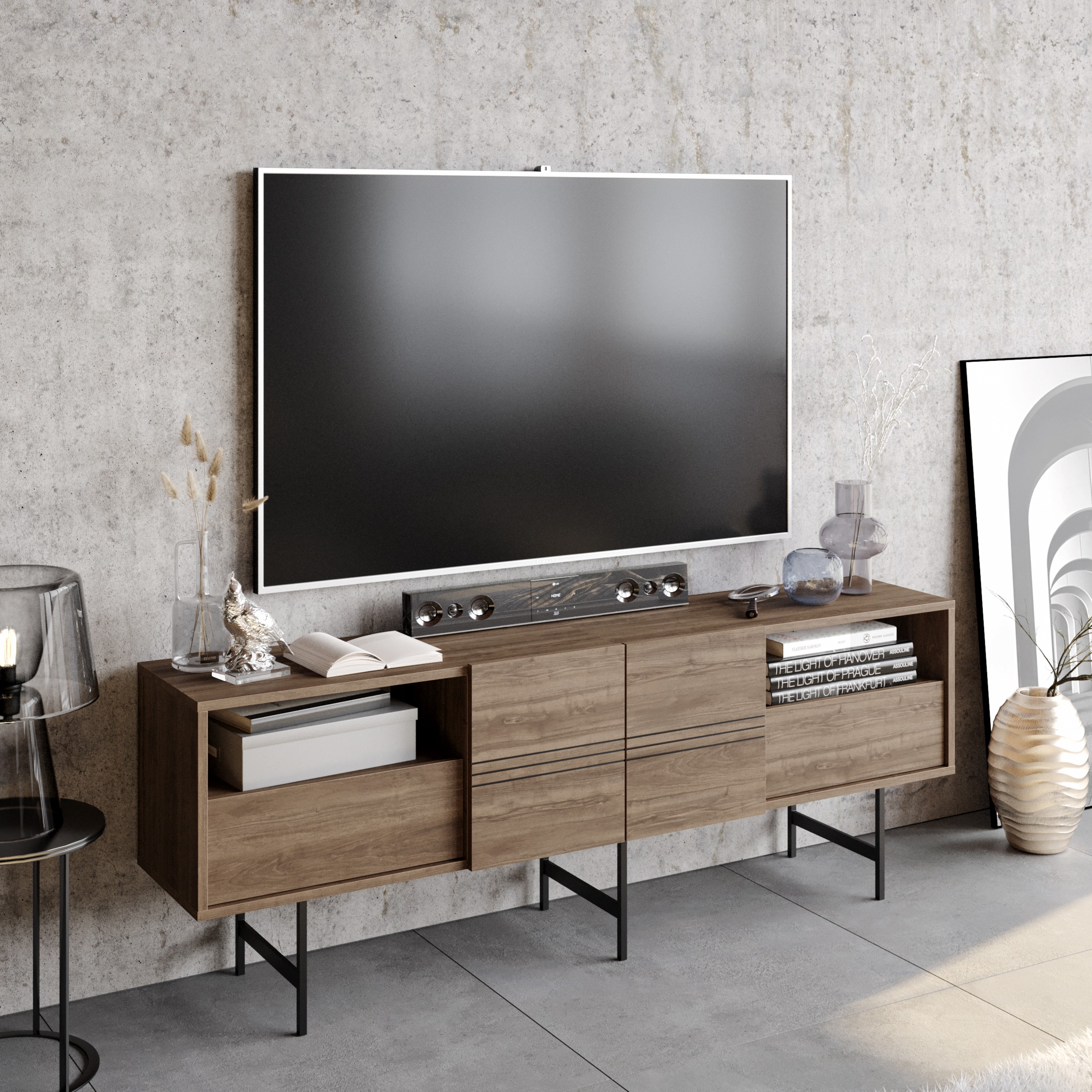 Mueble de TV SIMON, biIaminado nogal, 180 cms. - Imagen 2