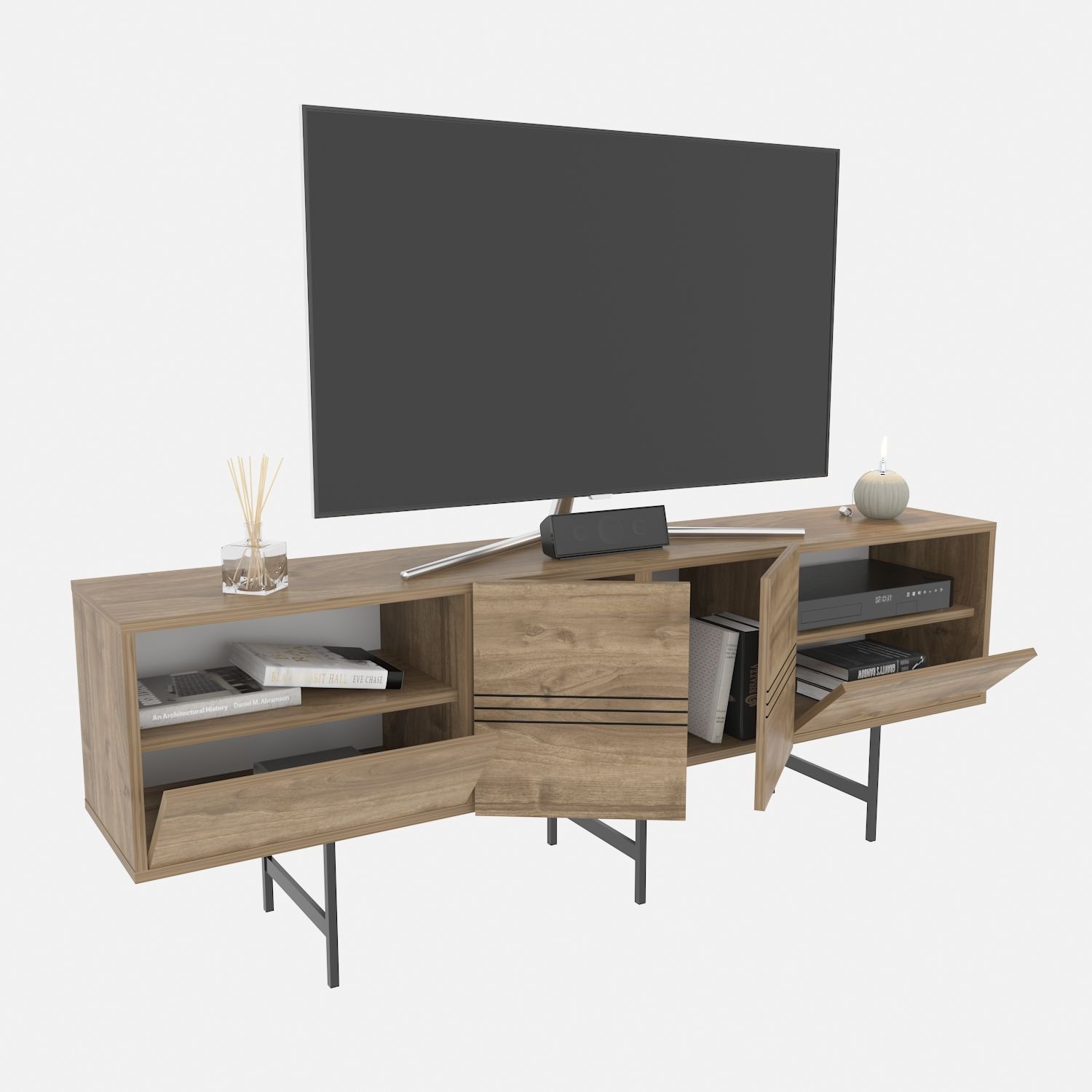 Mueble de TV SIMON, biIaminado nogal, 180 cms. - Imagen 4