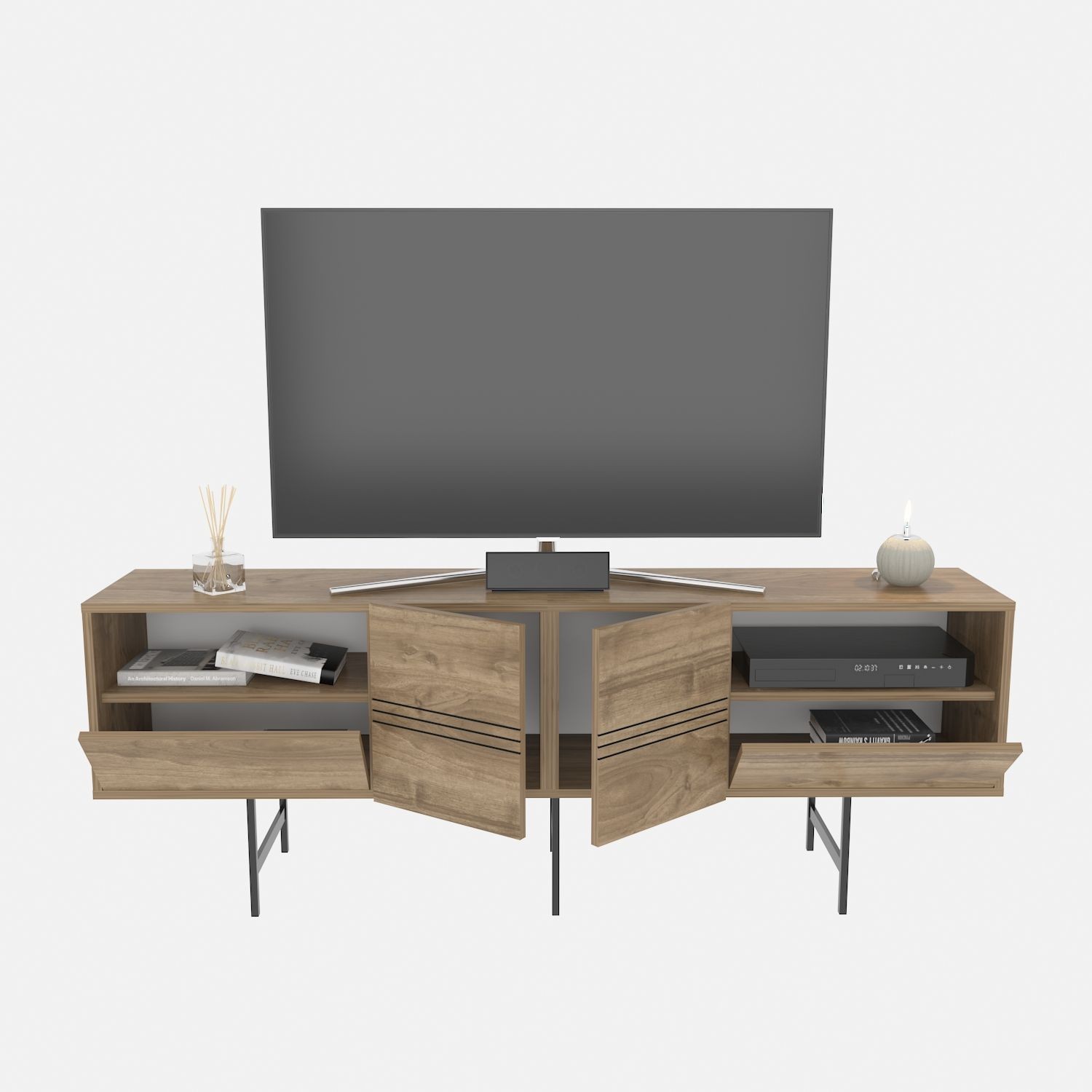 Mueble de TV SIMON, biIaminado nogal, 180 cms. - Imagen 5