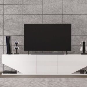 Mueble de TV VIOLET, biIaminado blanco brillo, 180 cms.