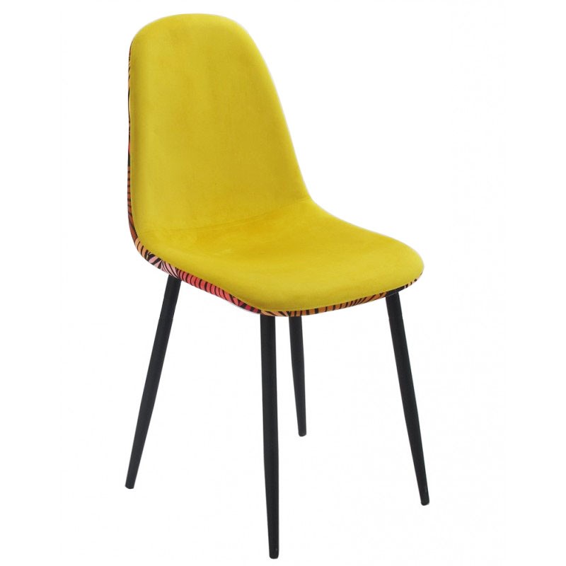 Silla HORUS NEW, metal, tapizado velvet amarillo con trasera floral a juego - Imagen 3