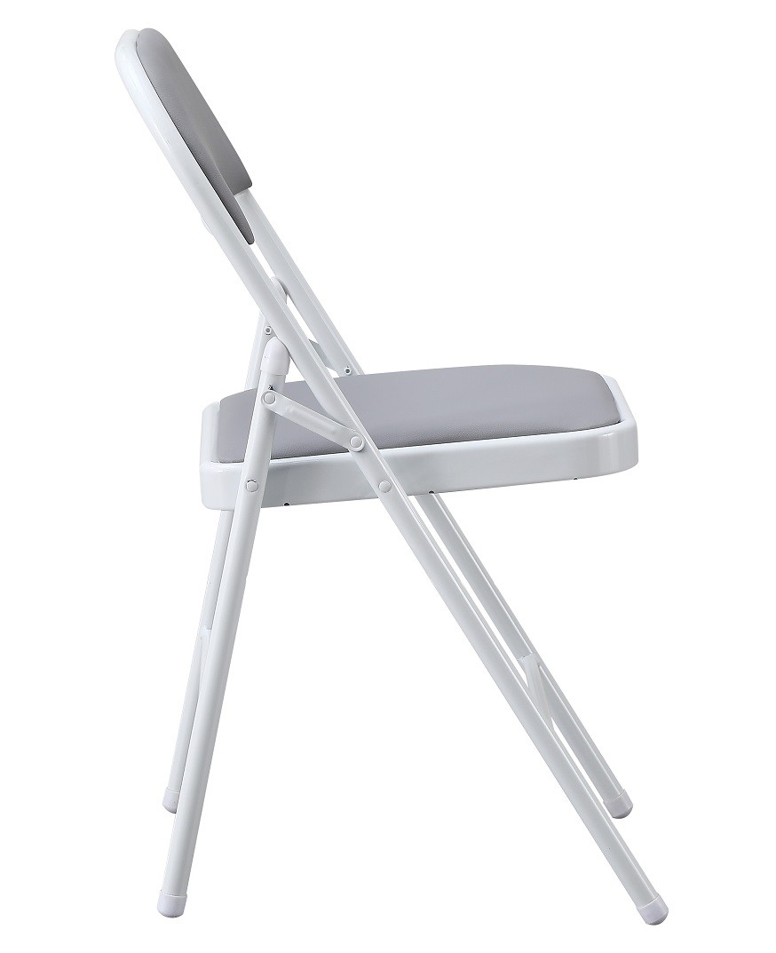 Silla SMART, plegable, metal, epoxi blanco, vinilo gris claro - Imagen 2