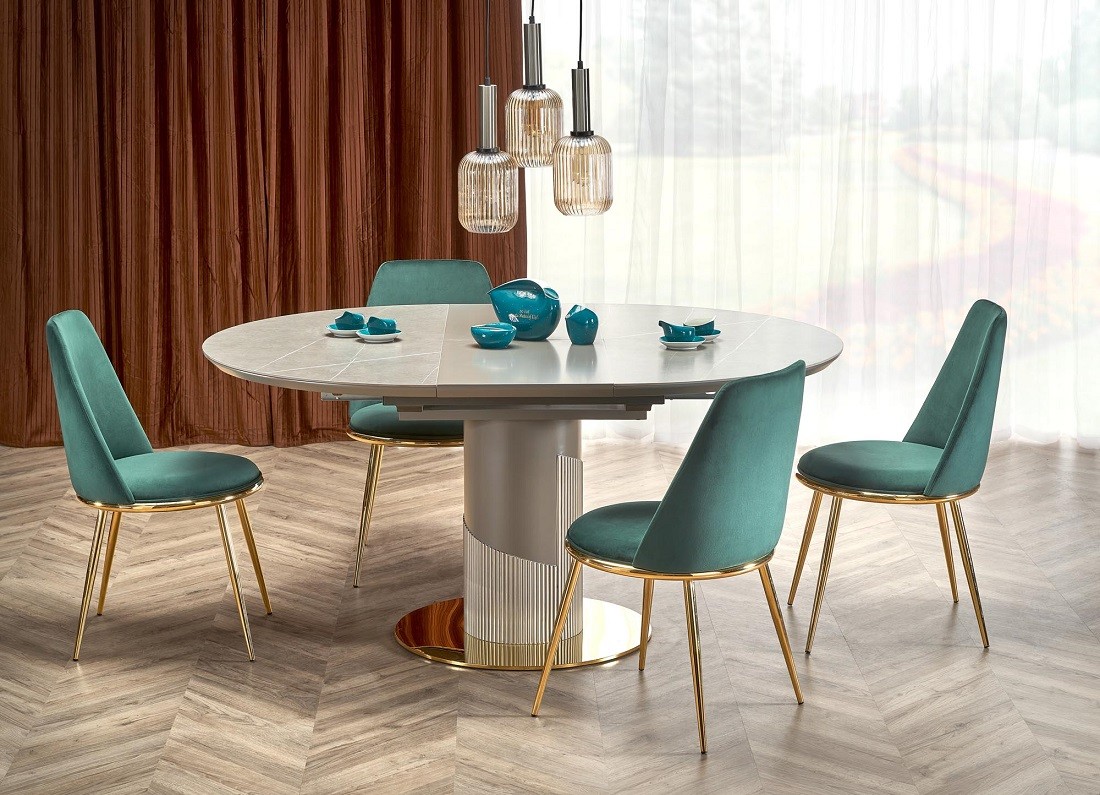 Silla TAVIRA, metal, cromado dorado, tapizado velvet verde oscuro - Imagen 2