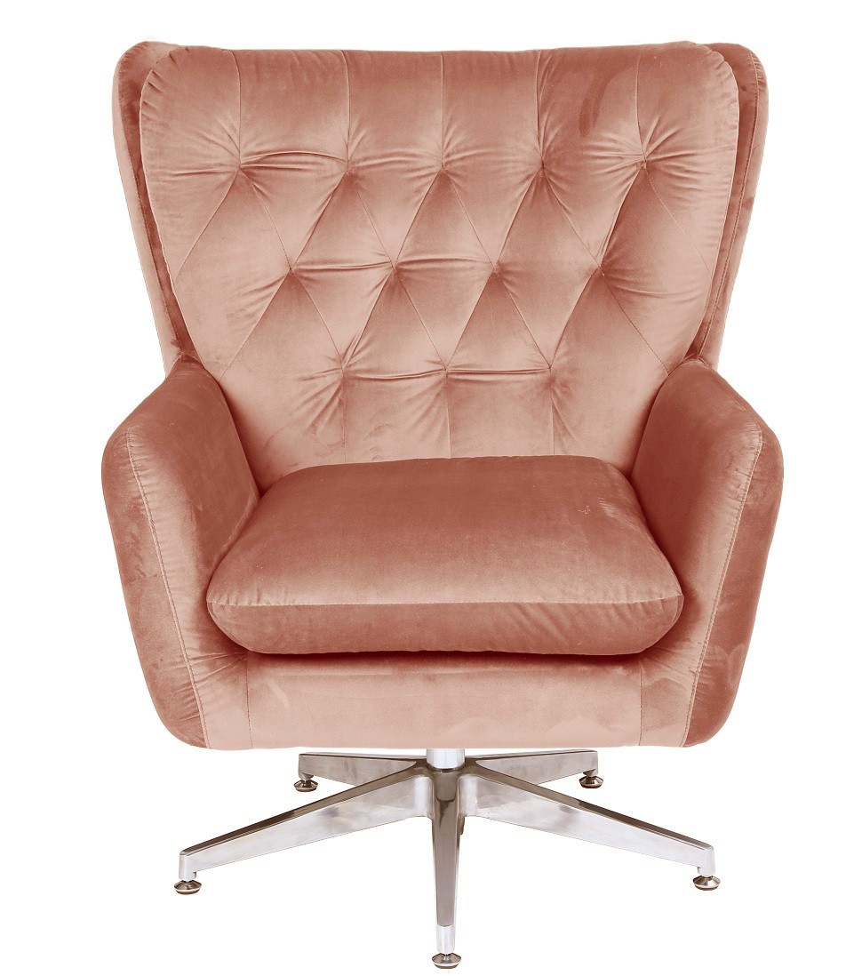 Sillón BÉCQUER, giratorio, regulable, tapizado velvet rosa - Imagen 2