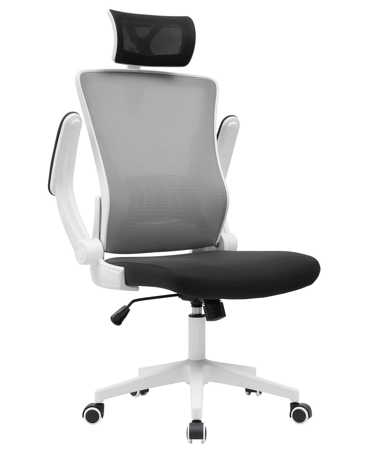 Sillón de oficina LAURO, alto, blanco, malla gris, asiento negro - Imagen 5