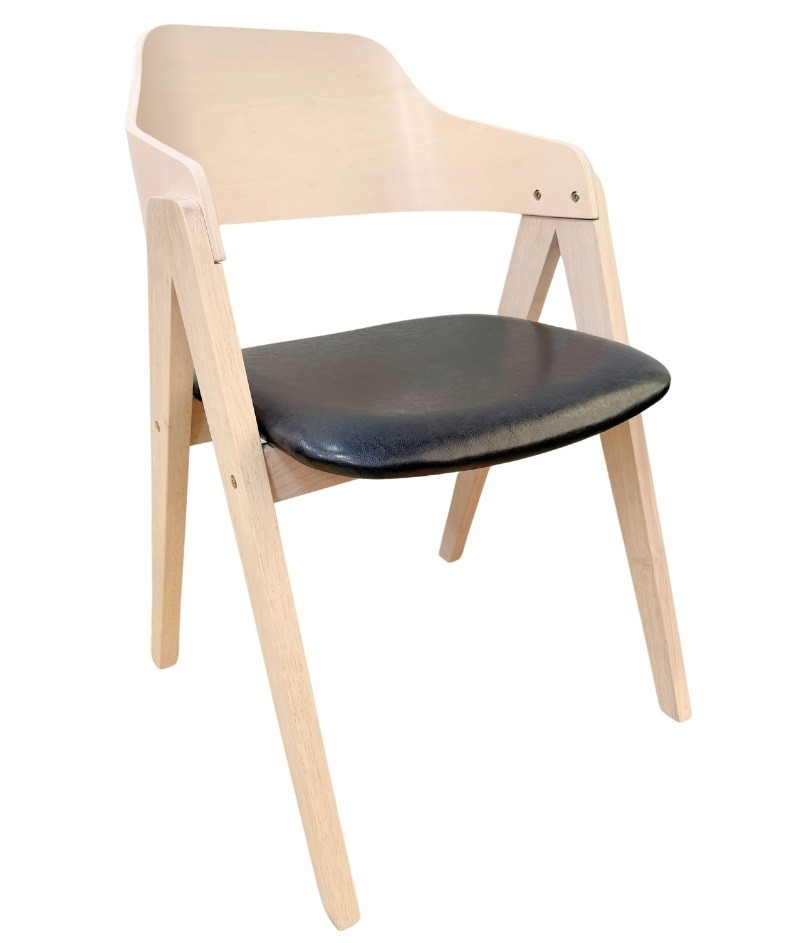 Sillón JARSY, madera de hevea, natural, similpiel negra - Imagen 2